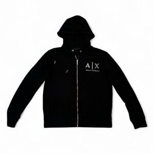 Authentic Unisex Armani Exchange Black and Gold Zip Up Sweater with Logo
